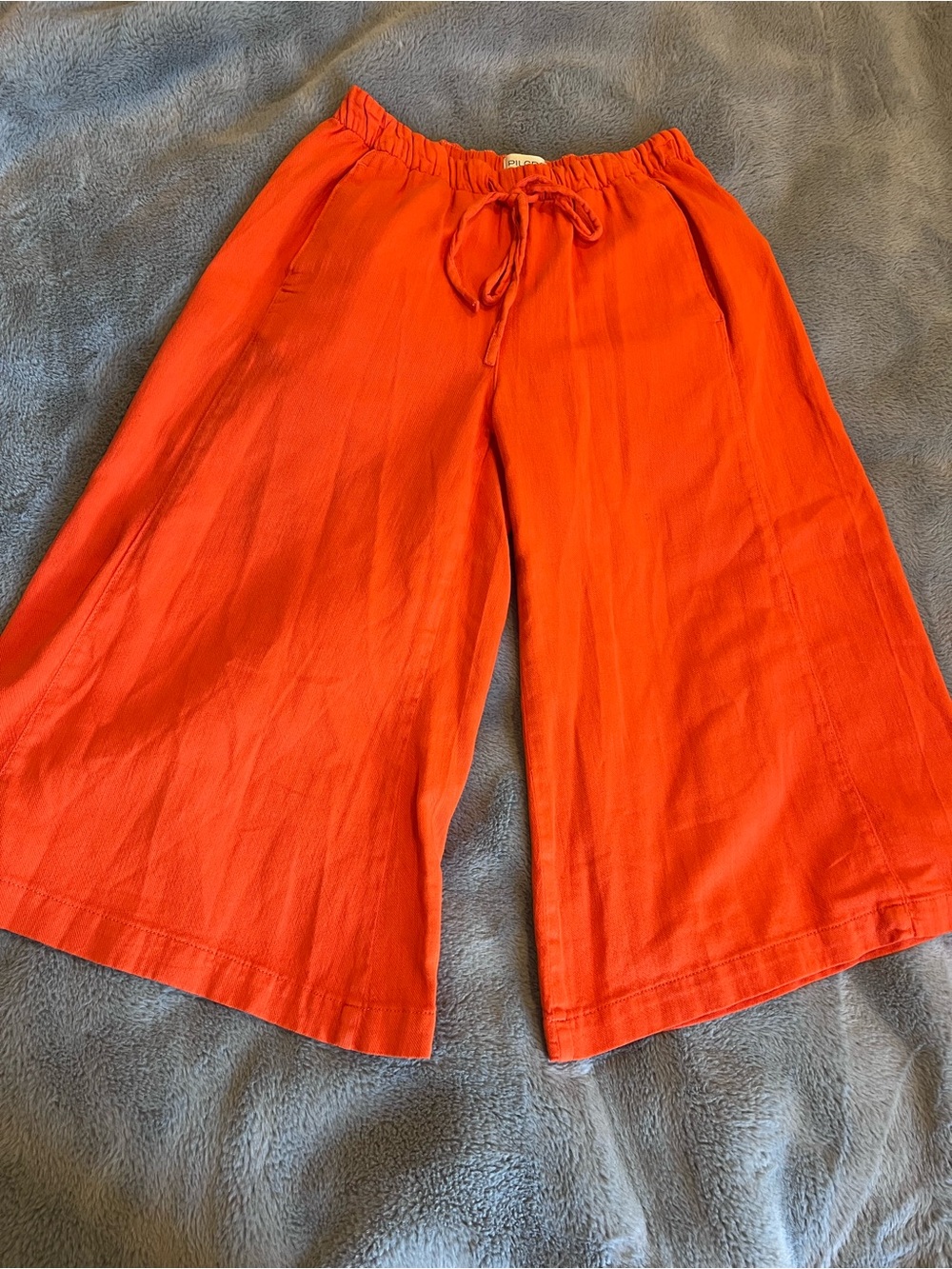 Pilcro Women's Orange Solid Wide-Leg Cropped Pants Elastic Waist Drawstring XSP